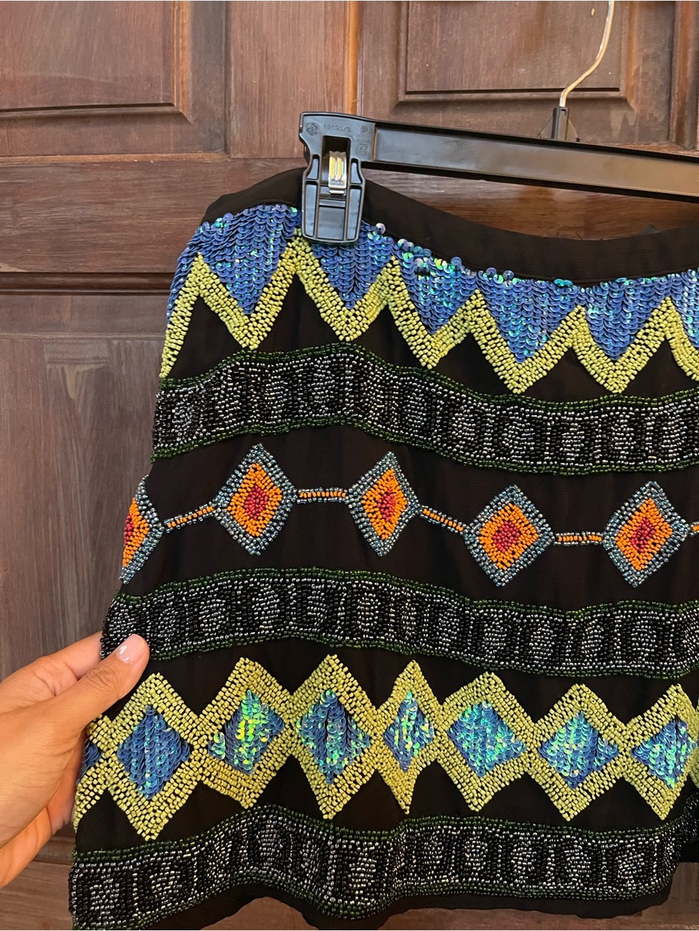 Top Shop Black Beaded Geometric Mini Skirt - Multicolor Accent Size 8 - Picture 2 of 7